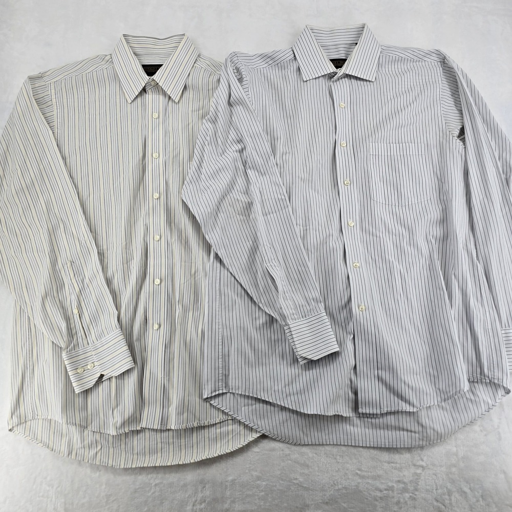 Donald J Trump Shirt Mens 16 34/35 Dress Shirt White Striped Regular Fit‎ 2 Pack